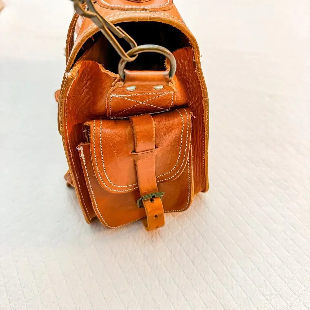 English Briddle Laptop Messenger Bag Tan/Leather EUC